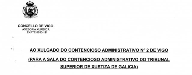 Portada do escrito de apelación do Concello de Vigo contra a sentenza da Cruz do Castro